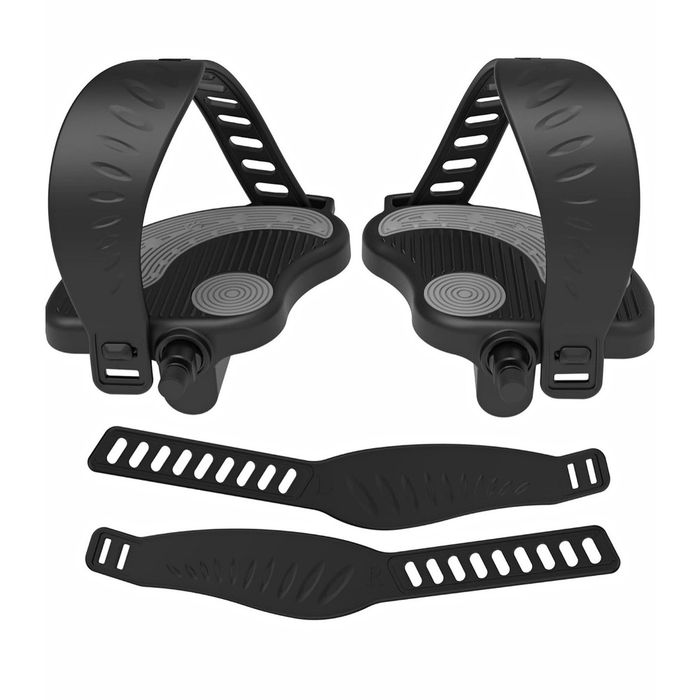 Exercise Bike Pedals w Straps Adjustable Anti-Slip Secure Buckle 2pc Replacement